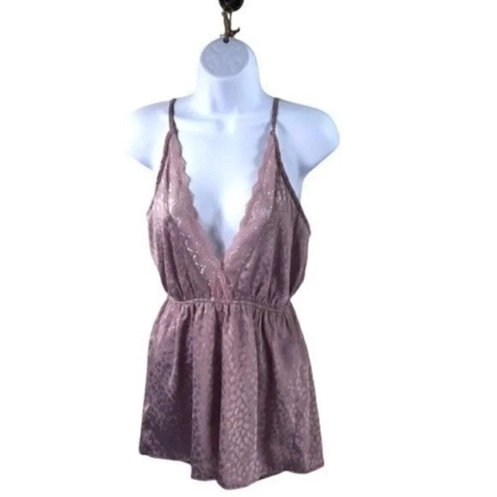 Nasty Gal Sz 10 Lingerie romper Teddy Lacey Front Lavender/Pink nightgown